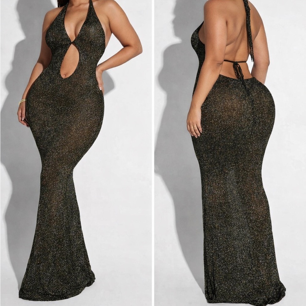 Stunning Black Glitter Backless Dress